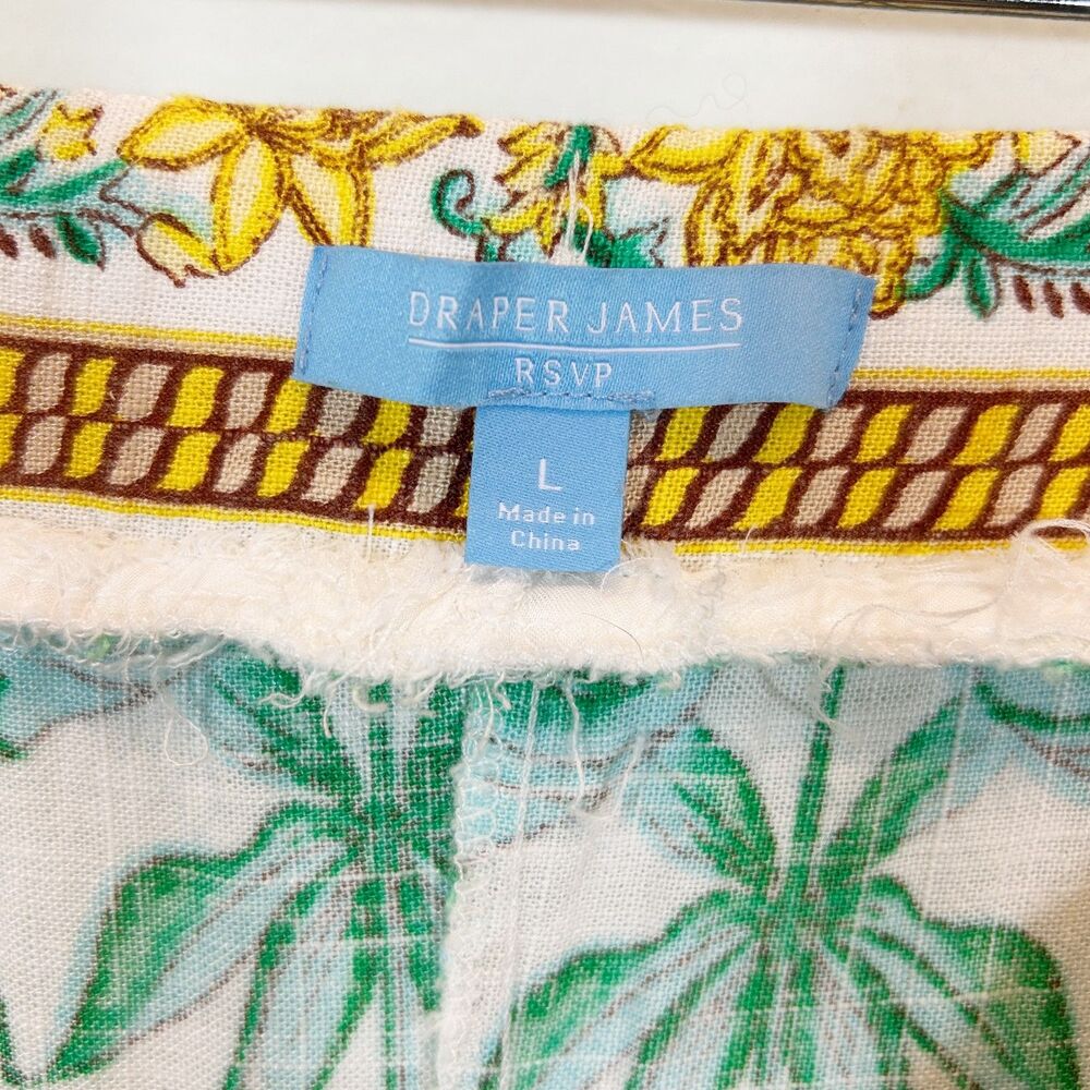 DRAPER JAMES RSVP Linen Blend White Yellow Floral Pants Size L Casual Vacation - Picture 5 of 12